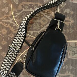 Black Crossbody Bag with Patterned Strap
